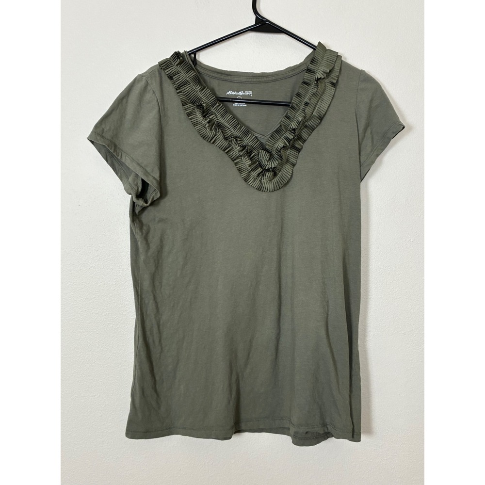 Eddie Bauer Ruffle V-Neck Short Sleeve Knit‎ Top Women's Size Large